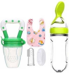 Saraswati kart Baby fruit nibbler, finger brush, bibs & spoon feeder for feeding silicone combo