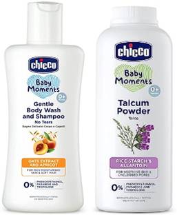 Chicco New born baby Talcum powder (300gm) & Wash and shampoo (200ml) (combo)