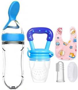Saraswati kart Baby fruit nibbler, finger brush, bibs & spoon feeder for feeding silicone combo