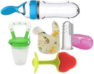 Saraswati kart Baby fruit nibbler, teether, finger brush, bib & spoon feeder for feedingTeether