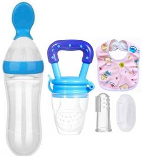 Saraswati kart Baby fruit nibbler, finger brush, bibs & spoon feeder for feeding silicone combo