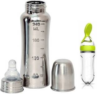 Tastan Stainless Steel Feeding Bottle 250ml High Grade Feeding Spoon Silicon Nipple - 250 ml