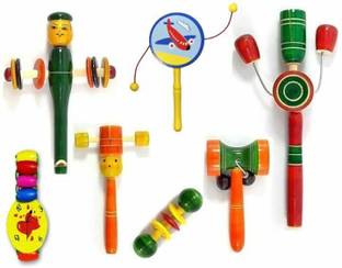 KAARPAAGAA INC Baby Wooden Rattle Set With Kids Watch Band Pack of 7 Rattle