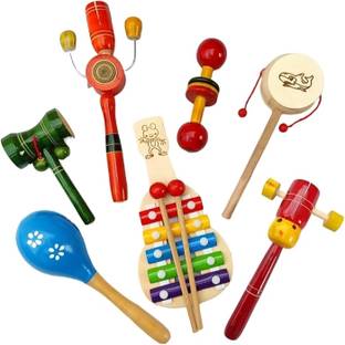Little Mind Wooden Rattle Set Combo With Xylophone Combo Pack Of 7 Rattle