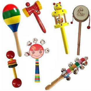 Little Mind Wooden Shaker Sound Making Rattle Set For Kids Pack Of 7 Rattle