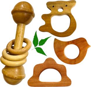 Shreeja Shilpcraft Hand Made Natural Neem Wood Rattle and Teether for tiny hand Rattle