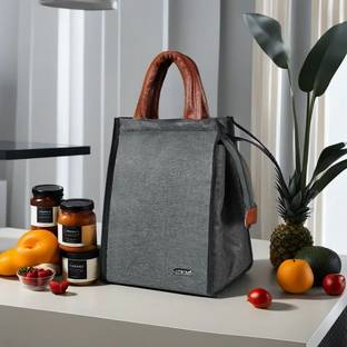 LOREM CM-TB08 Grey Linen Insulated Lunch/Tiffin/Storage Bag Men & Women Office,School Lunch Bag