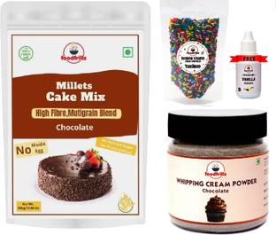 foodfrillz Millet CakeMix(300g)+WhipCream Pow(100 g)+Rainbow(50g)+Van Ess.(20 ml)-CHOCOLATE Self Rising Flour Powder
