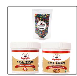 foodfrillz CMC Powder(40 g), GMS Powder(40g) & Rainbow Sprinkles (50 g) for ice cream Glycerol Monostearate (GMS) Powder