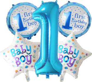 House of Banter Printed 1st Birthday Foil Balloon Set of 5 for Boys Birthday Balloon