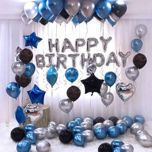 a-one suppliers Solid Happy Birthday Foil Silver Metallic Balloons Blue, Black and Silver Balloon