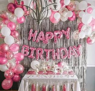 PARTY MIDLINKERZ Solid Pink Birthday Decoration Kit Set Items Combo Balloons for Wife, Girls Balloon