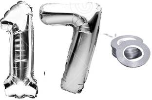 Magic Balloons Solid Birthday Numbers Solid Silver '17' Numerical Foil Balloon for Celebration Letter Balloon