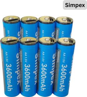Simpex 3600mAh AA Rechargeable Lithium Ion Battery with C Type Charging Pack 8pc  Camera Battery Charger