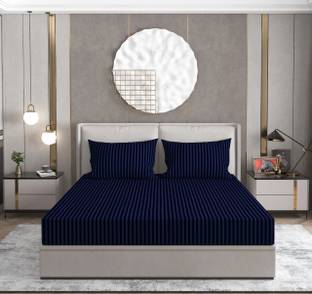 RUMFOT 280 TC Satin Queen Striped Fitted (Elastic) Bedsheet