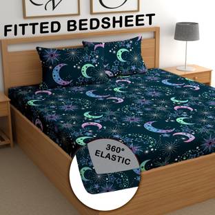 CG Homes 180 TC Cotton Double Printed Fitted (Elastic) Bedsheet