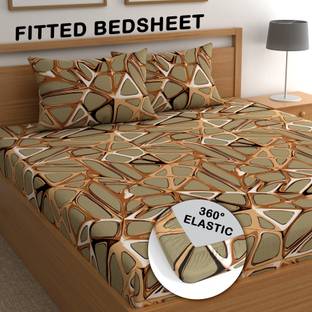 CG Homes Cotton Queen Fitted (Elastic) 180 TC Printed Bedsheet