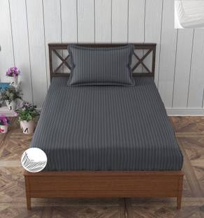 HOMYBEES Cotton Single Fitted (Elastic) 300 TC Striped Bedsheet