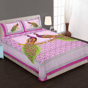 shree sd creation Cotton Double Flat 140 TC Jaipuri Prints Bedsheet