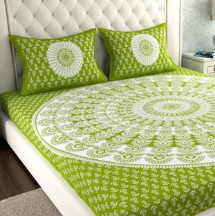 Leo Creation 144 TC Cotton Double Jaipuri Prints Flat Bedsheet