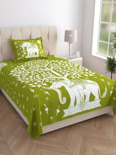 Mandakini 140 TC Cotton Single Jaipuri Prints Flat Bedsheet