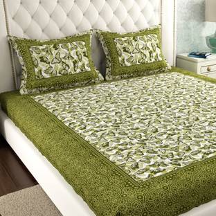 Leo Creation 144 TC Cotton Double Jaipuri Prints Flat Bedsheet