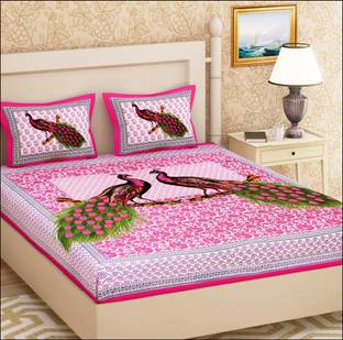 Leo Creation 144 TC Cotton Double, Queen Jaipuri Prints Flat Bedsheet