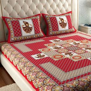 MONAYRA Cotton Double Flat 144 TC Jaipuri Prints Bedsheet