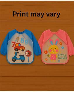 BMV ENTERPRISES Full Sleeve Waterproof Baby Bibs - Pack of 2 | Soft Feeding Apron