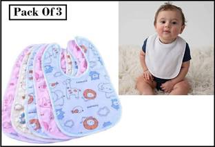 Buyer Choice 3 Pcs Waterproof Organic Multicolored Cotton Baby Apron Bibs With Quick Dry