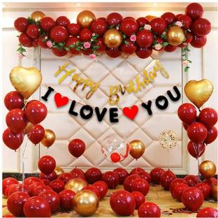 Dinipropz I Love You Decoration Happy Birthday Combo Kit , Birthday Decoration