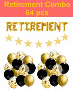 Naveen Decoration 64 pcs- Retirement Foil Banner, Metallic Balloons, Paper stars