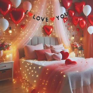 SKYWINS 30 Pc Tent Romantic Decoration Set– I Love You Banner Heart Backdrop