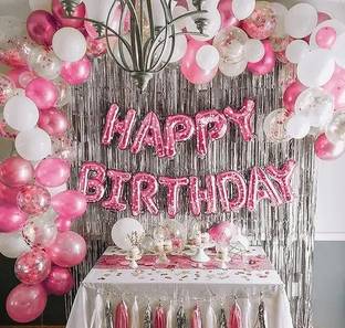 पार्टी मिडलिंकर्ज़ Pink Birthday Decoration Kit Set Items Combo Balloons for Wife, Girls