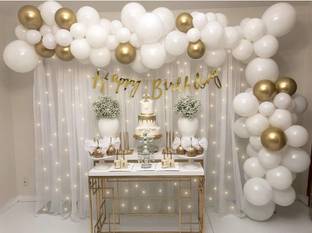prihek White and Gold HBD Combo Kit with white net Curtain and Light