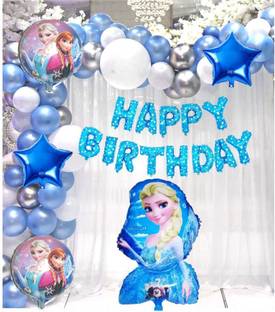 Naveen decoration 49 pcs- Happy Birthday Foil banner, Frozen Theme, Blue Balloons, Arch