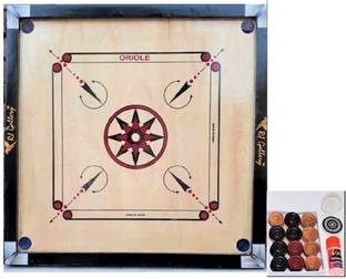 RJ Gallery Large Wooden Carrom Board with 1 set of wooden coins, striker and disco powder 4 cm Carrom Board