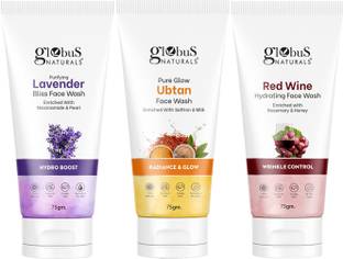 Globus Naturals Face Care Combo -Lavender, Ubtan, Red Wine, Face Wash