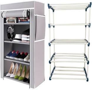 DEMARK Multipurpose shoe rack/Wardrobe Heavy Material PVC Plastic Pipes with cover Plastic Shoe Rack