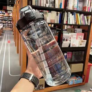 DEEJET LargeCapacity Water Bottle Motivational trasparent travel bisycle gym home Straw 2000 ml Plastic Bottle