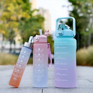 AZEENA Set of 3 Water Bottle 2Lt, 900ML, 300ML with Motivational design, Sipper Bottles 2000 ml Bottle
