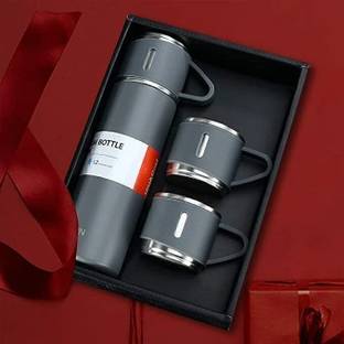 KRITI CREATION Stainless Steel Vacuum Flask with 3 set of Steel Cup Combo - 500ml 500 ml Shaker