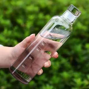 MOOZICO Glass Bottles with Hourly Time Marker, Leak Proof, Reusable, BPA Free 500 ml Bottle