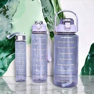 ThirstJoy Set of 3 Transparent Bottle 2000ML, 900ML, 300ML with Motivational Time Marker 2000 ml Sipper