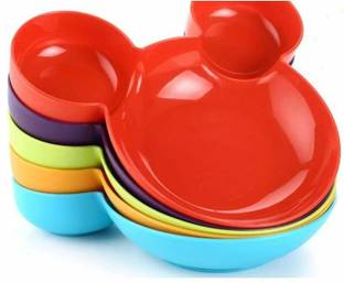 Shalloware Plastic Mickey Shaped Serving Food Plate, Mickey Mouse Bowl Set of 3, Multicolor Plate Serving Set