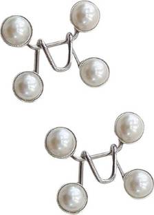 Suqin Pack Of 2 White Pearl Drop Waist Clip for Elegant Look Pearls Buttons