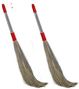 PRECLUSIVE Premium Quality ( Plastic Handle ) Natural 100% Grass Broom Stick Grass Dry Broom