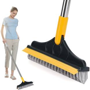 GEEO Bathroom Cleaning Brush with Wiper 2 in 1 Tile Cleaning Plastic Wet and Dry Brush