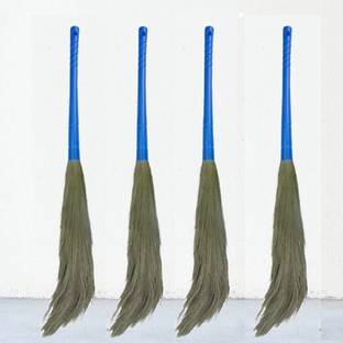Debankan's Natural DF Grass Broom Plastic Handle for All Floor Cleaning Broom King Size Grass Dry Broom