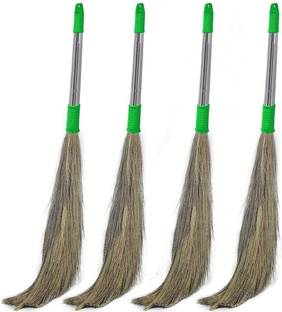 LNK Stainless Steel Broom Stick for Floor Cleaning Natural and Pure Soft Grass Jhadu Grass Wet and Dry Broom